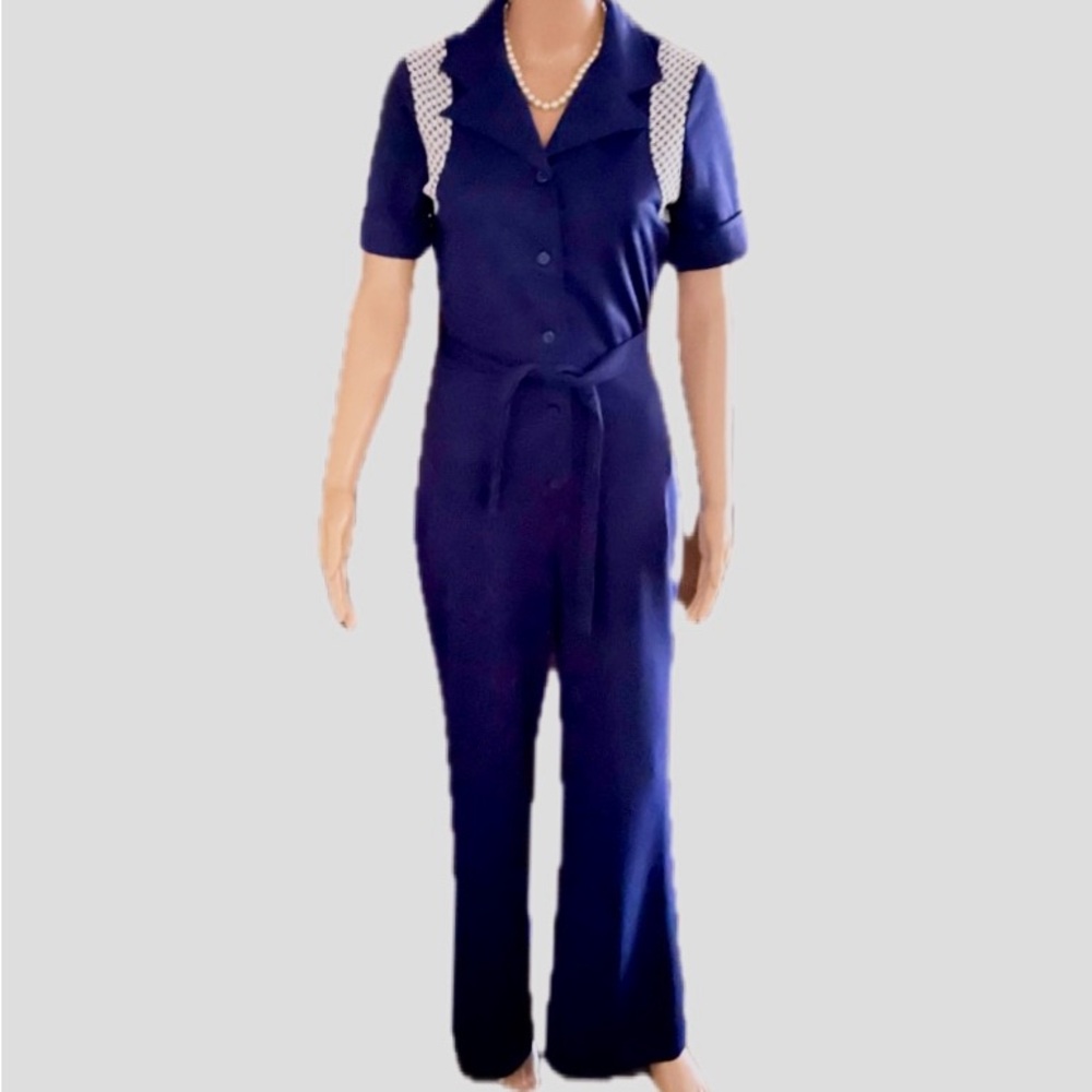 Hamilton 8 Dallas ~ Vintage (70’s) ~ Women’s Small ~ Navy Blue/ White ~ Jumpsuit